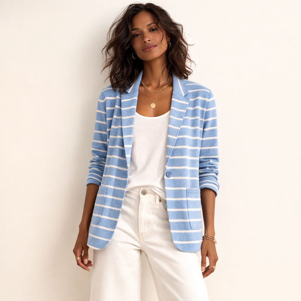Talbots Light Blue and White Striped Knit Blazer